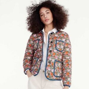 J. Crew Floral Quilted Jacket in Orange, Pink & Green